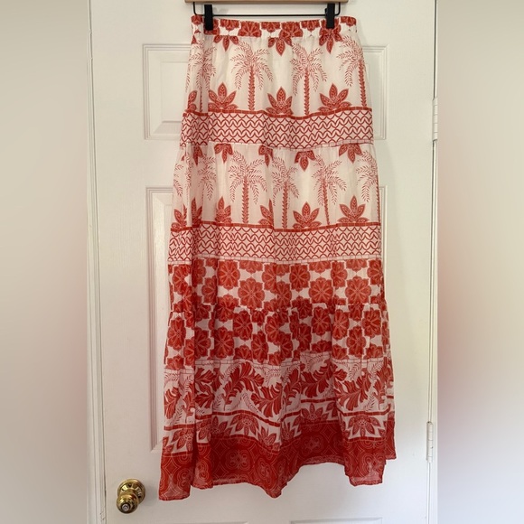 Johnny Was Jadee Phoebe Tiered Maxi Skirt Size Small Orange White - Picture 5 of 7